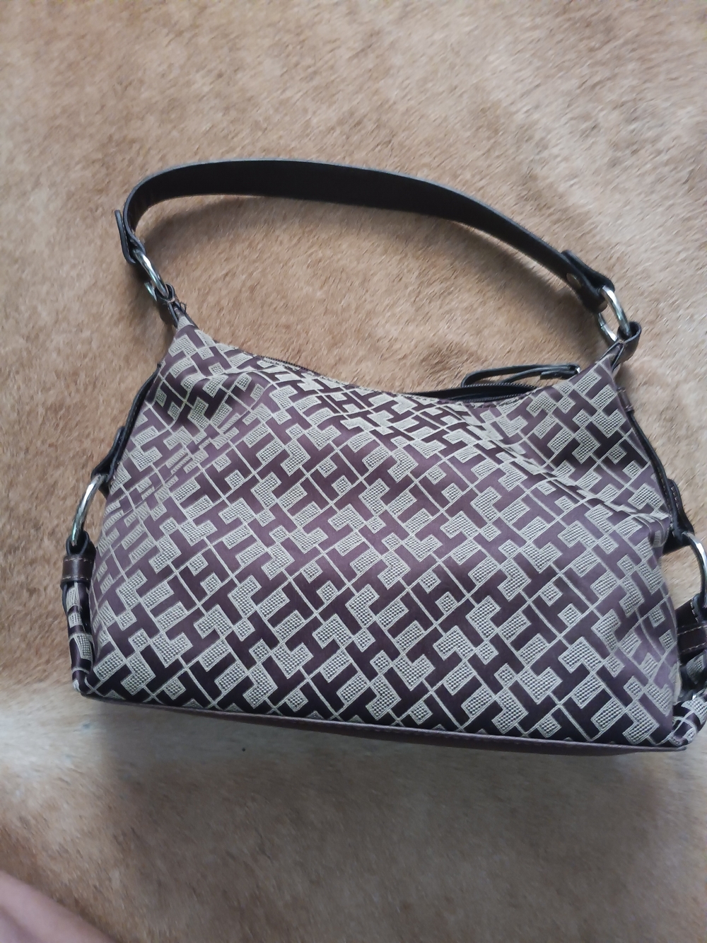 Tommy Hilfiger Brown and Cream Patterned Shoulder Bag